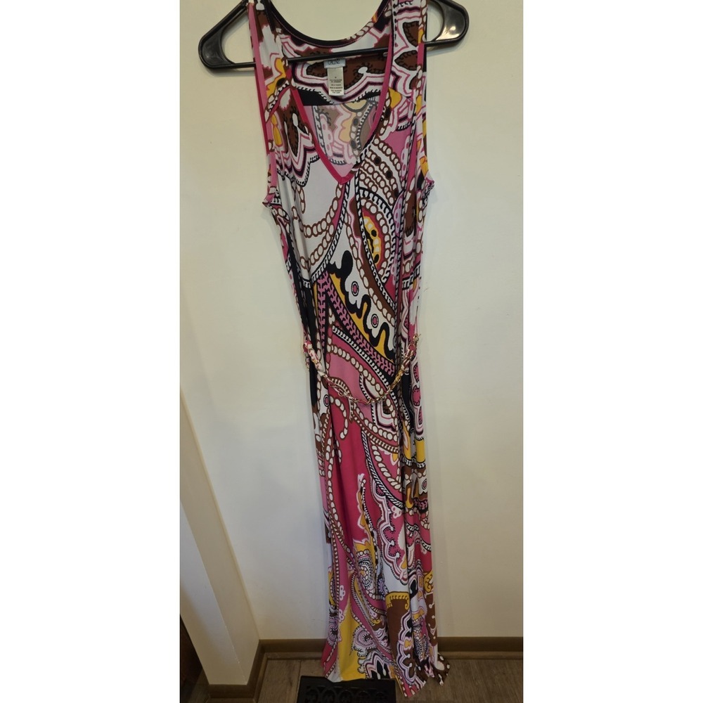 CACHE Pink Paisley Sleeveless Chain Belt  Maxi Dress Medium
